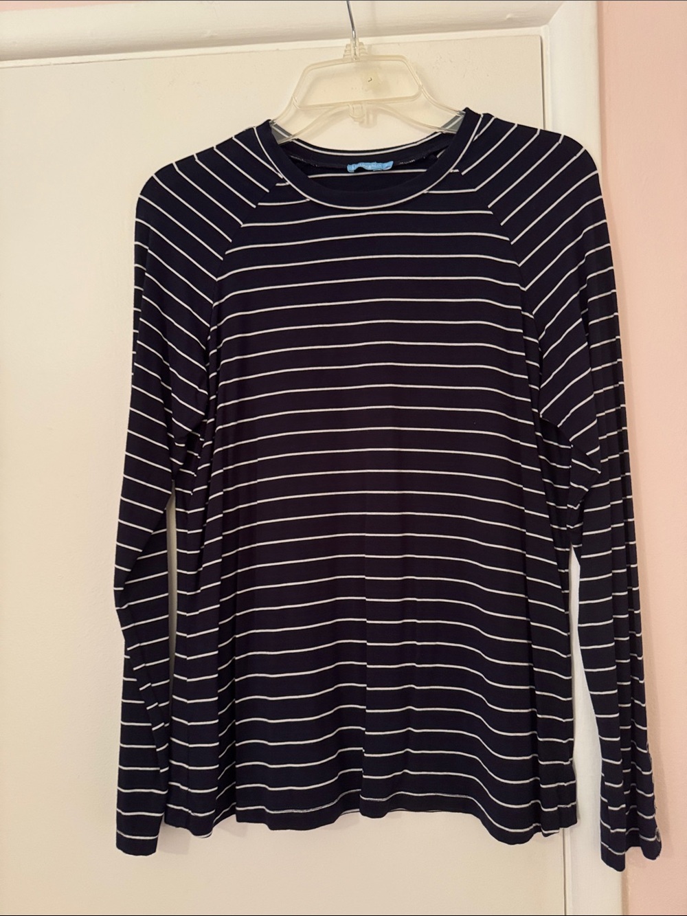 J. McLaughlin Blue & White Striped Long-Sleeve Crewneck Top